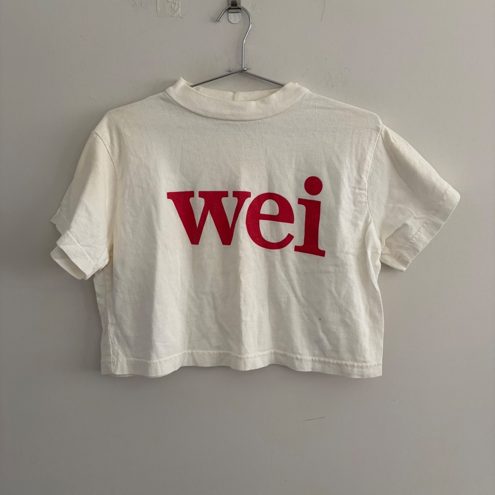 Vintage Wei Graphic Crop Top Tee White Red One Size